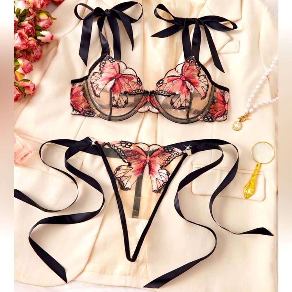 Sexy Butterfly Embroidered Lingerie Set